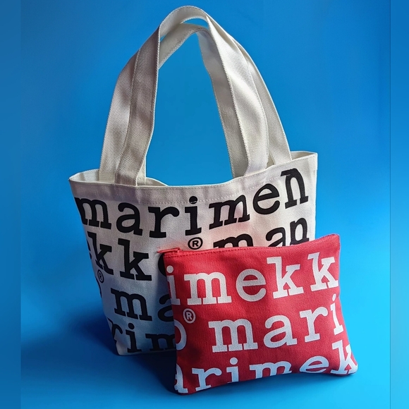 Marimekko Handbags - NWOT Marimekko 1 White Logo Tote Bag and 1 Red Zipper Pouch Set